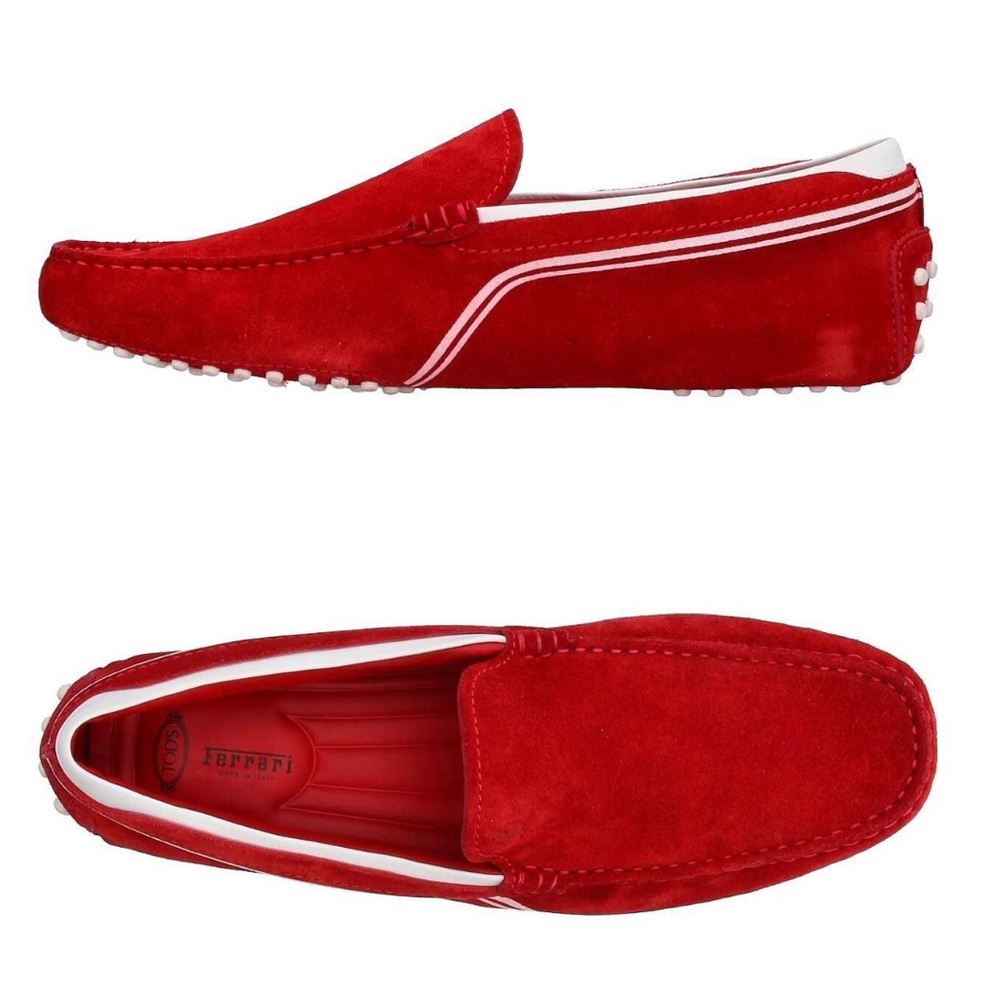 TOD'S FOR FERRARI Suede Brick Red Driving Loafers Size: 9 US - Picture 1 of 4